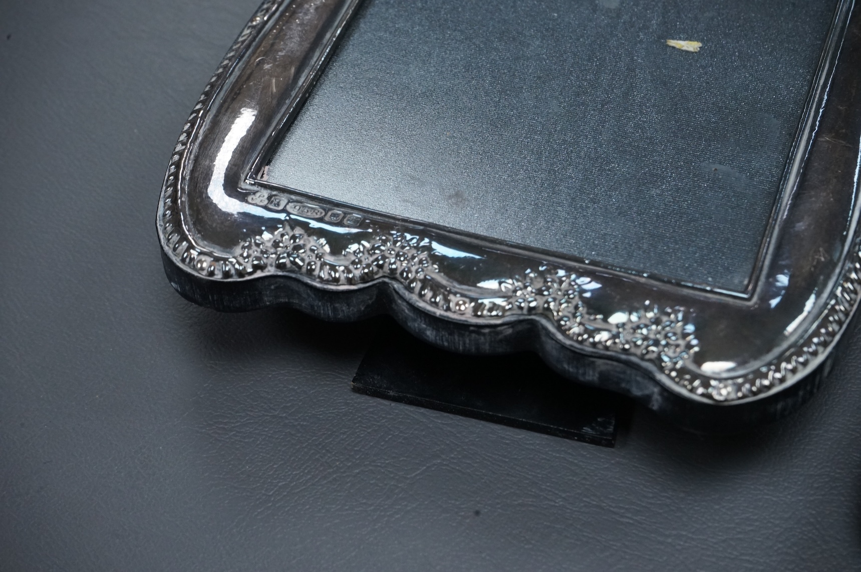 Eight assorted modern silver or sterling mounted photograph frames, including Britannia standard with heart shaped aperture, by CSR Ltd, London, 1981, 12.5cm.